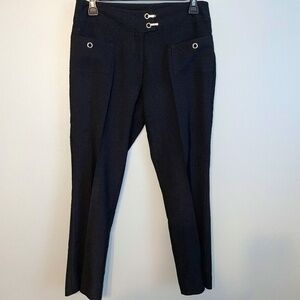 EUC Cache Vintage Grommet Flat Front Double Hook Black Dress Pants Size 2